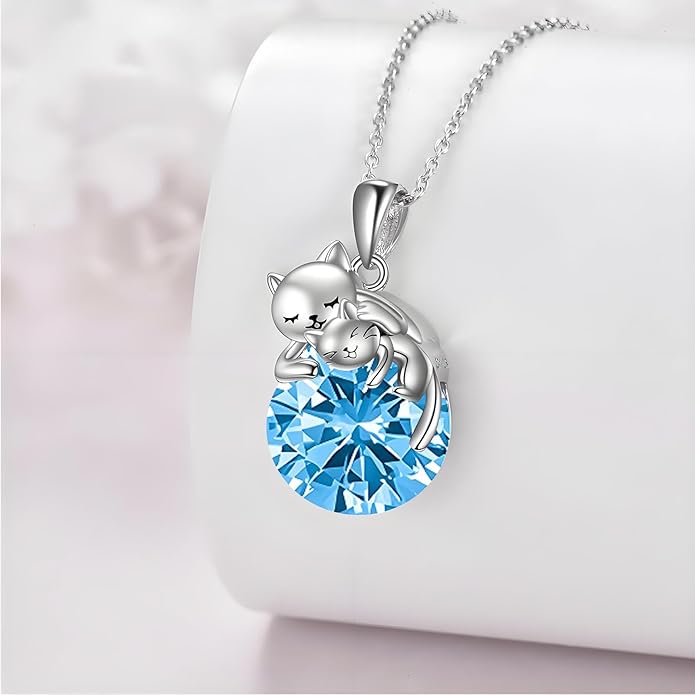 Cat Necklace Sterling Silver Cat Pendnat with Rose Quartz Pearl Jewelry Gifts for Women Cat Lovers