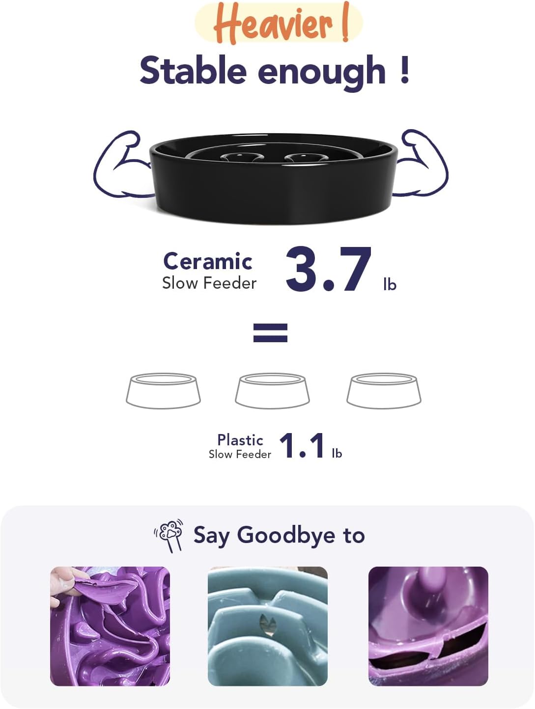 LE TAUCI Slow Feeder Dog Bowls Ceramic,3 Cups Slow Feeding Dog Bowl Medium Large Breed, Pet Bowl for Fast Eaters, Puzzle Pet Dishes,Skull Black