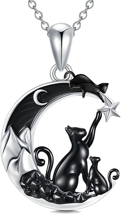 Gothic Jewelry Bat/Cat/Wolf/Dragon/Owl/Fox/Spider/Sun Pendant Sterling Silver Crescent Moon Necklace for Women Girls Black Jewelry Gifts