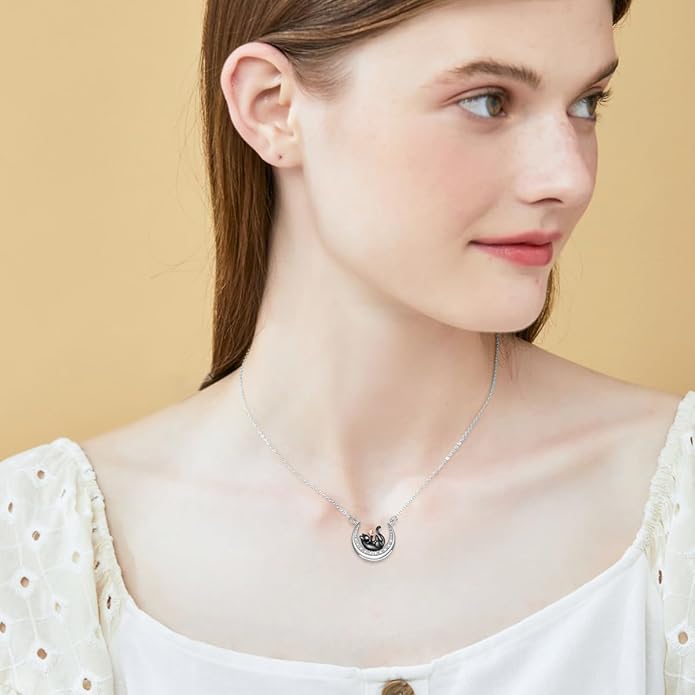 Diamond Black Cat Necklace 925 Sterling Silver Cute Animal Pendant for Women Jewelry Gifts for Anniversary