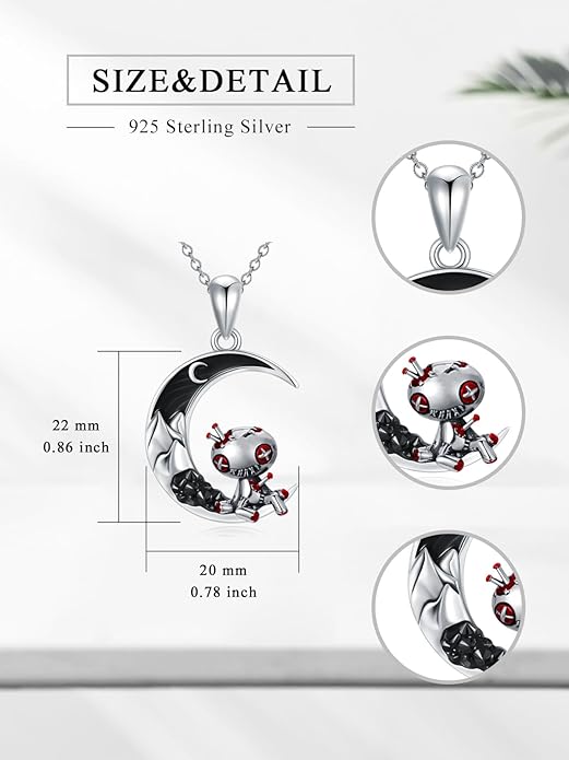 Gothic Jewelry Bat/Cat/Wolf/Dragon/Owl/Fox/Spider/Sun Pendant Sterling Silver Crescent Moon Necklace for Women Girls Black Jewelry Gifts