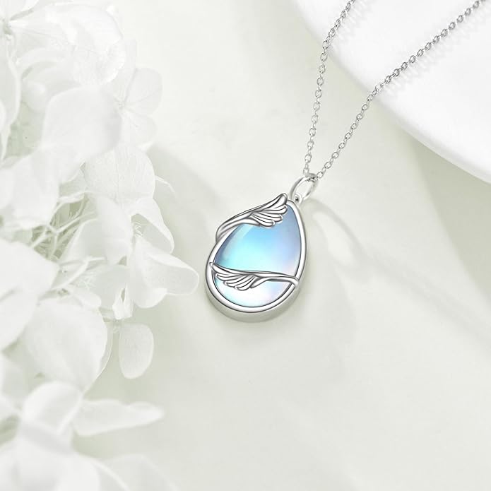 KQF Cat/Dragonfly/Owl/Angel Wings Necklace for Women Sterling Silver Moonstone Pendant Necklaces Animal Jewelry Mother'S Day Gifts for Cat Lover Teen