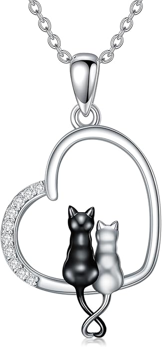 Diamond Black Cat Necklace for Women 925 Sterling Silver Cat on Moon Necklace Pendant Black Cat Jewelry Gifts for Women Mom Wife Girlfriend Daughter Girls