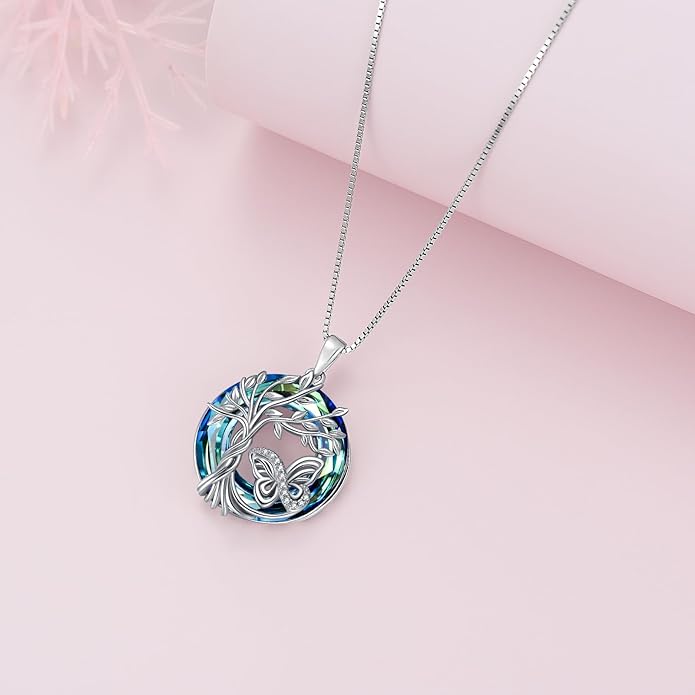 TOUPOP Tree of Life Animal Necklace 925 Sterling Silver Crystal/Abalone Shell Animal Pendant Jewelry Birthday Mothers Day Gifts for Women Mom Wife Her