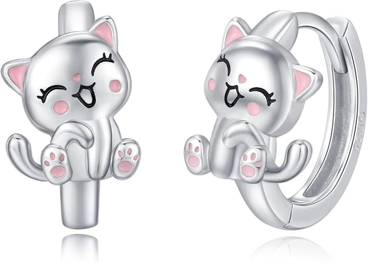 925 Sterling Silver Cat Earrings Cute Animal Kitten Stud Earrings cat Jewelry Gifts for Women Girls Hypoallergenic Earrings for Sensitive Ears