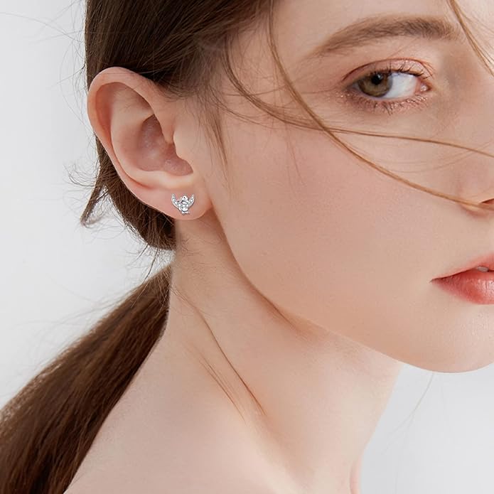 Sterling Silver Cat / Cow / Pig / Bunny / Squirrel / Giraffe / Highland Cow / Lion / Chicken / Ladybug / Star / Moon Stud Earrings for Women Cute Animal Post Earrings Hypoallergenic Animal Jewelry Gift for Teens Girls