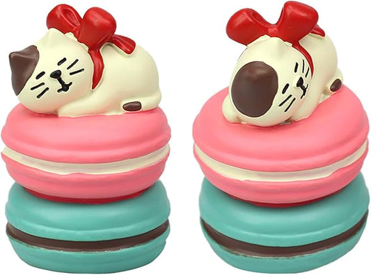 Cute Miniature Cat Figurine Resting on Macaron Resin Mini Cat Figures, Kitten Miniature Desk Accessories - Perfect Cute Cat Gift for Cat Lovers