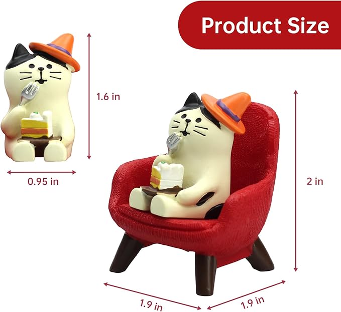 Cute Mini Cat Eating Cake Figurine Resin Cat for Office, Home Decoration Perfect Cute Cat Gift for Cat Lovers - Red Sofa