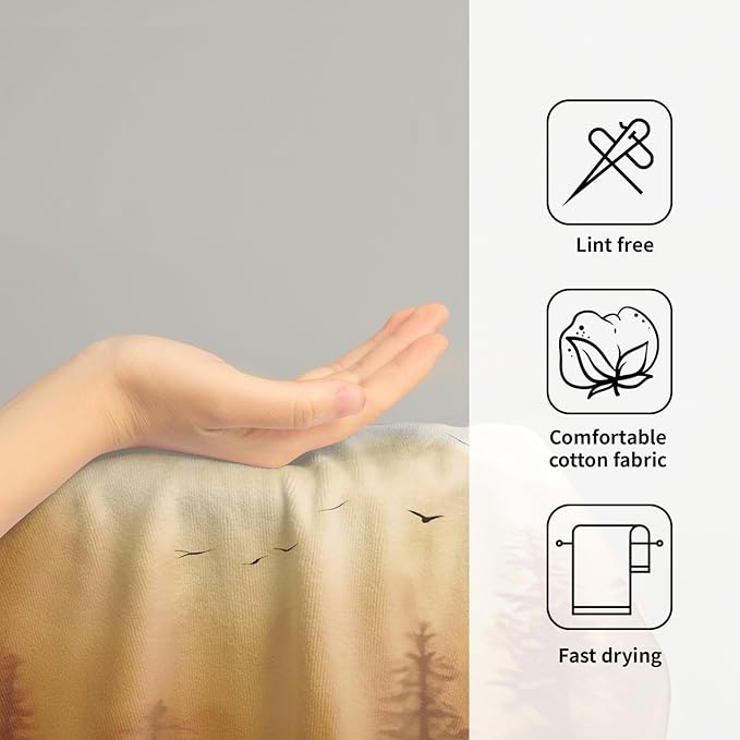 Orange Misty Forest Hand Towels Set of 2 Nature Mountain Soft Guest Face Bath Towel Kitchen Dish Towels Spa Home Bathroom Decorations