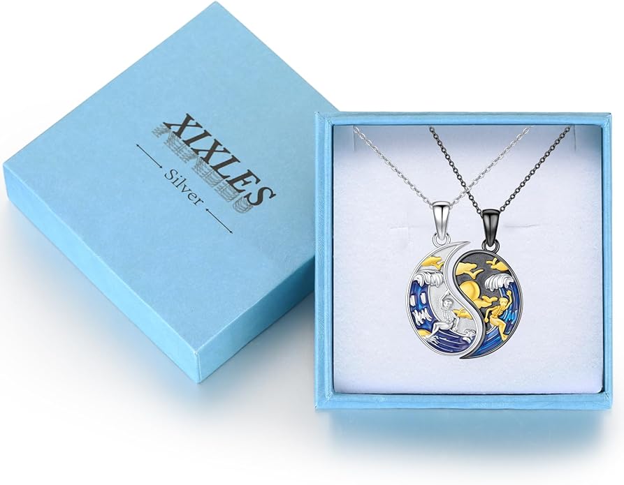 Yin Yang Matching Jewelry Set 925 Sterling Silver Yin Yang Friendship Couples BFF Pendant Necklace Jewelry for Her Him Women Men