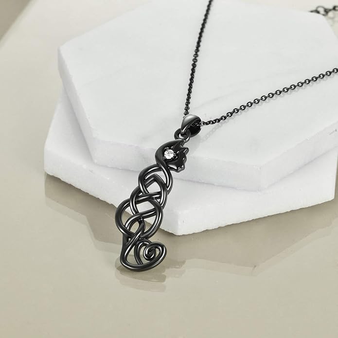 ONEFINITY Sterling Silver Cat Necklace Celtic Knot Viking Jewelry Crazy Cat Lady Gifts for Cat Lover for Women Her