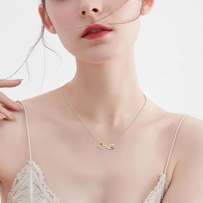 TIGER RIDER Bee Necklace for Women Sterling Silver Cute Animal Axolotl Dragonfly Moth Owl Black Cat Pendant Necklaces Animals Jewelry Birthday Gifts for Women Wife
