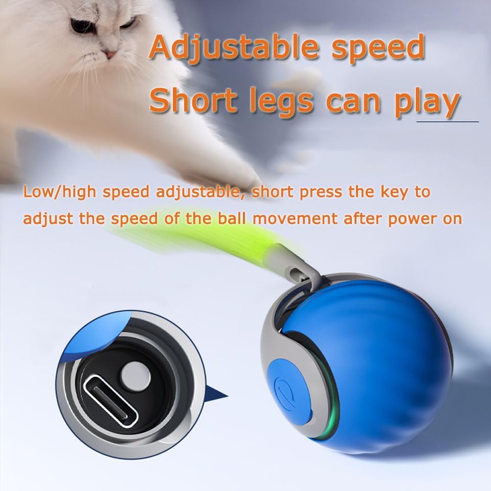 Interactive Cat Toy Ball,Speedy Tail2.0 Cat Toy,Automatic Interactive Cat Toys for Indoor Cats with 2 Tails,2Speeds Rechargeable Cat Enrichment Toys for Small/Medium/Large Cats to Keep Them Busy(Blue)