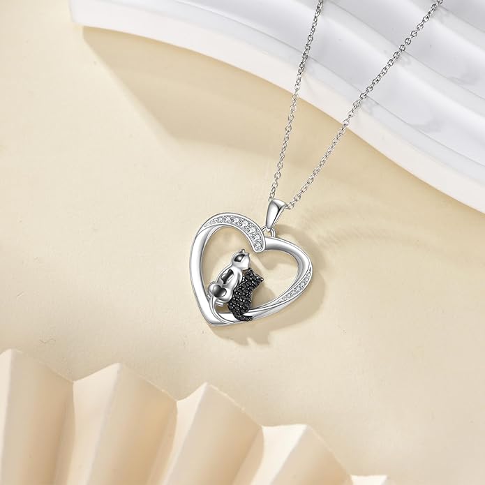 Cat Necklace Sterling Silver Cat Pendnat with Rose Quartz Pearl Jewelry Gifts for Women Cat Lovers