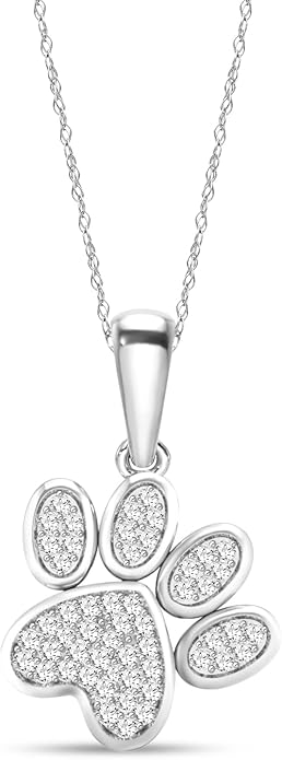Diamond2Deal 10K Solid Gold Diamond Dog Paw Print Pendant Rope Chain Necklace 18inch (1/8Ct/ I2,H-I)