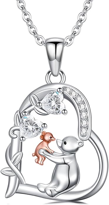 Heart Animal Necklace 925 Sterling Silver Cute Animal Pendant Jewelry Birthday Gifts for Women Girlfriend Mom Animal Lovers