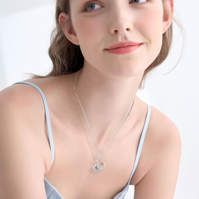 JUSTKIDSTOY Sterling Silver Cute Animal Pendant Necklace with Crystal Cat Pendant - Women's Cat Lovers Jewelry Gift