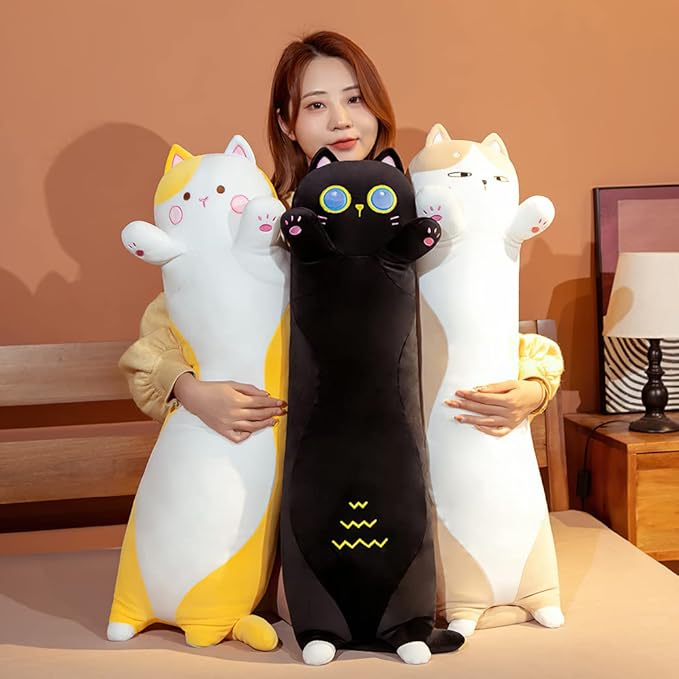 Cat Plush Body Pillow, 51.2 inch Long Cat Pillow Cute Stuffed Animals Soft Plushies Doll Toys Kawaii Gift for Kids Girlfriend