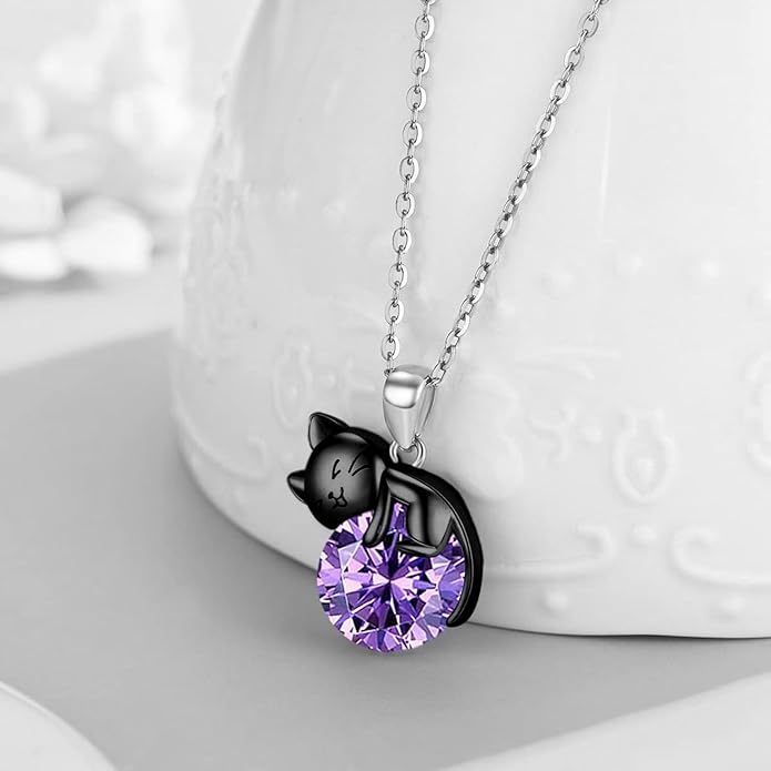 Cat Necklace Sterling Silver Cat Pendnat with Rose Quartz Pearl Jewelry Gifts for Women Cat Lovers