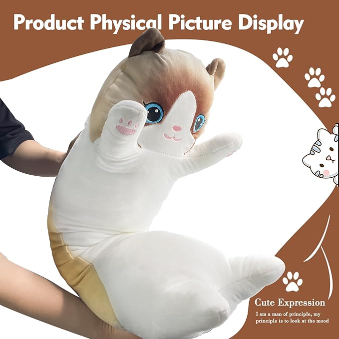 Long Cat Plush Pillow, 27.6in Cute White Cat Plushie Stuffed Animals Body Pillow, Kawaii Kitten Soft Plushie Doll Toy Birthday Gift for Kids Girlfriend