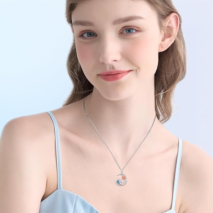 JUSTKIDSTOY Sterling Silver Cute Animal Pendant Necklace with Crystal Cat Pendant - Women's Cat Lovers Jewelry Gift