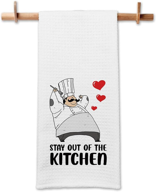 Funny Kitchen Towels with Humor Sayings Stay Out of The Kitchen Soft Dishcloths Funny Kitchen Gifts for Chef Assistant Cook Novelty Housewarming Gifts for Men Father Husband Chef Friend
