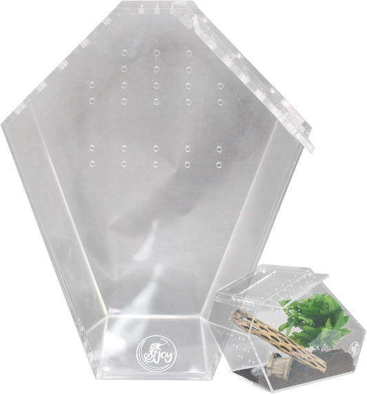 Coffin Shaped Jumping Spider Enclosure 9.5”x7.5”x5” Tarantula Enclosure Reptile Terrarium w/Sliding Magnetic Door. Great Reptile Tank Acrylic Aquarium Spider Box for Terrestrial or Arboreal Animal.