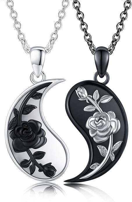 Yin Yang Matching Jewelry Set 925 Sterling Silver Yin Yang Friendship Couples BFF Pendant Necklace Jewelry for Her Him Women Men
