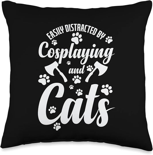 Easily Distracted By Cosplaying And Cats Figure Throw Pillow
