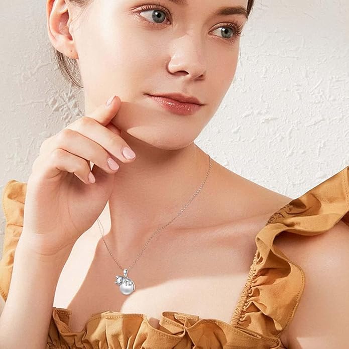 Cat Necklace Sterling Silver Cat Pendnat with Rose Quartz Pearl Jewelry Gifts for Women Cat Lovers