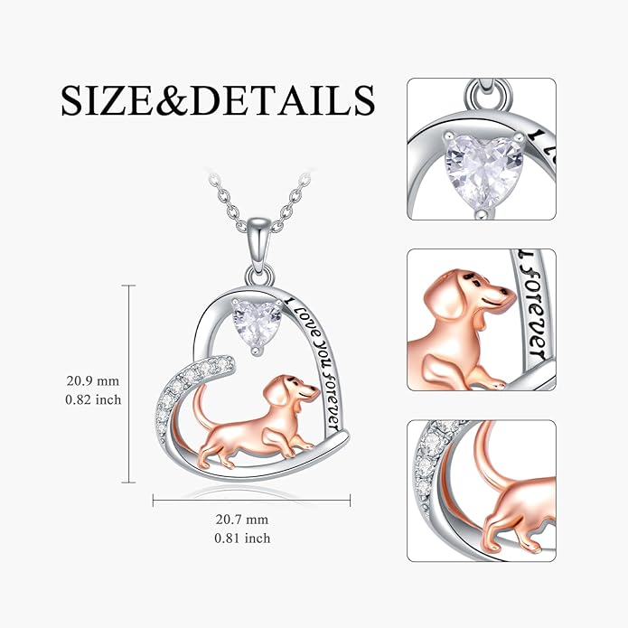 Dachshund Necklace 925 Sterling Silver Dachshund Birthstone Pendant Cute Animal Puppy Dog Dachshund Jewelry Gifts for Women Dachshund Lover