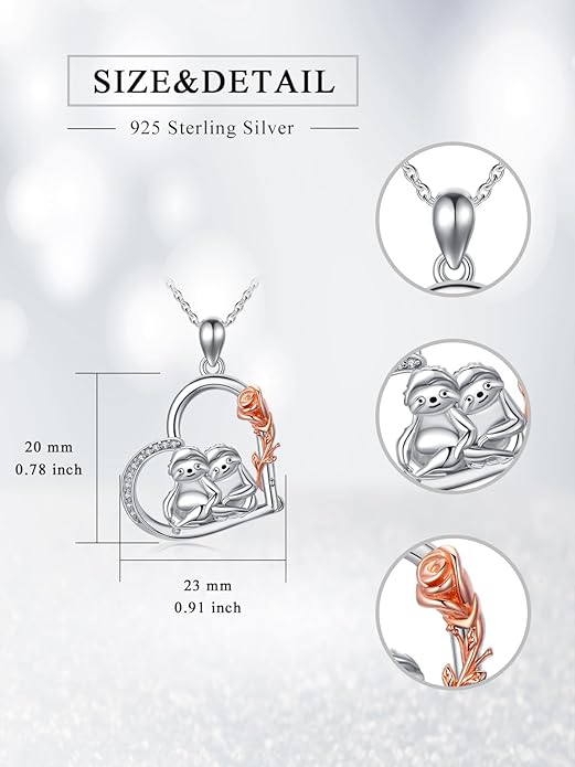 Cute Mother and Daughter Fox/Cat/Cow/Monkey/Panda Necklace 925 Sterling Silver Heart Flower Heart Necklace Animal Jewelry Mother's Day Jewelry for Women
