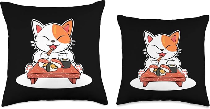 Sushi Cat Anime Figure Manga Japanese Noodles Ramen Throw Pillow