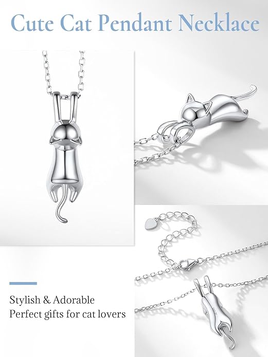 SILVERCUTE Cat Necklaces for Cat Lovers Sterling Silver Womens Jewelry S925 Kitten Pendant Cat Collarbone Necklace