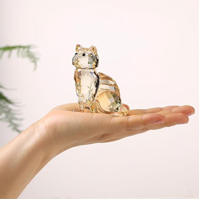 Crystal Cat Realistic Animal Kitten Art Figurine Collection Table top Ornament Statue Home Decor (Black)