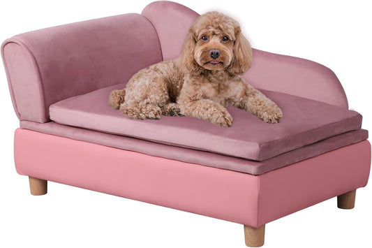 Pet Bed Sofa, Puppy Bed with Storage, Small Dog Couch with Removable & Washable Cushion, Comfy Pet Couch Bed for Cats & Puppy(Pink)