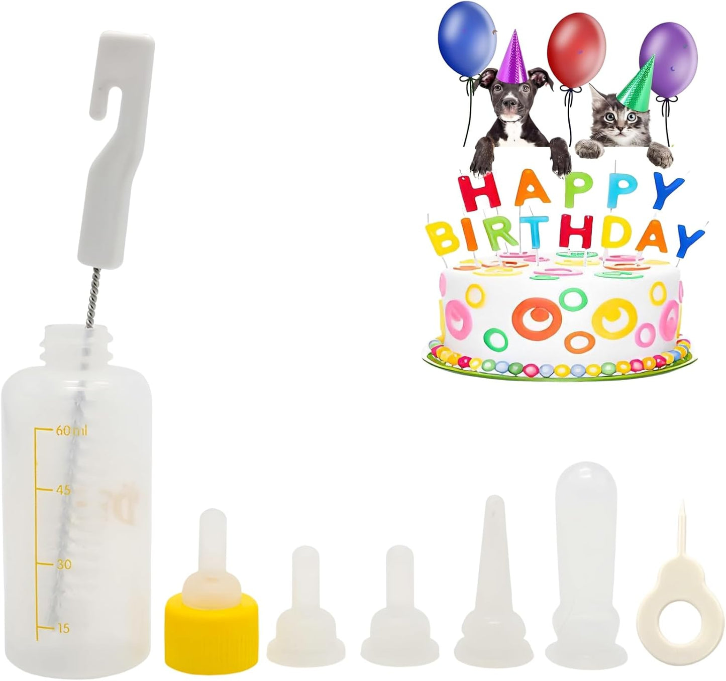 Kitten Bottle Feeding Kit 1ml 3ml 5ml 10ml 60ml - Kitten Puppy Milk Replacement Small Animals Waterer Feeder Newborn Puppy Bottles for Nursing