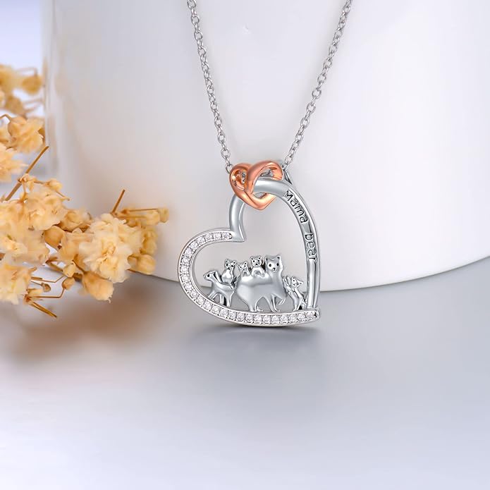 Mothers Day Gift for Mom 925 Sterling Silver Mama Bear/Dinosaur/Cat/Bird/Chicken Necklace with 1 2 3 4 5 Cubs Jewelry for Women Wife Grandma