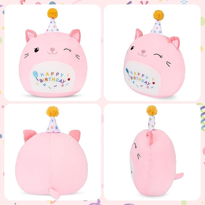 Cute Cat Plush Birthday Gifts for Girls, Soft Cat Plushies Toy Pink Pillow Cat Stuffed Animals Gift for Girlfriend Kids Birthday 8" Cat Stuffed (Small Cat Plush)