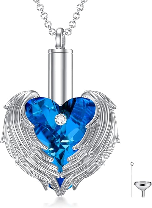 Animal Crystal Urn Necklace For Ashes Sterling Silver Butterfly Dragonfly Bee Phoenix Peacock Hummingbird Fox Angel Wing Pentagram Pentacle Cremation Necklace Heart Teardrop Urn Holder Necklaces For Women Memorial Jewelry