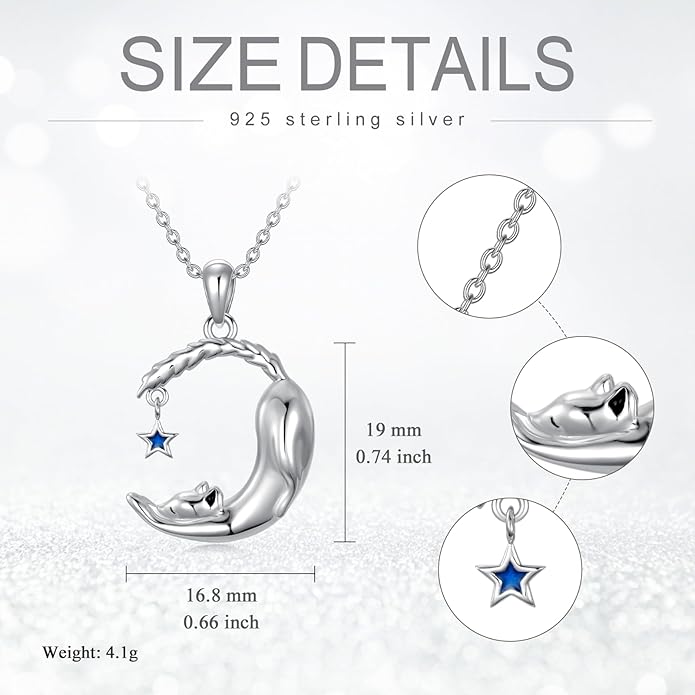 Cat Necklace 925 Sterling Silver Cat Pendant Necklace Cute Animal Jewelry Gift for Women Mother Grandma