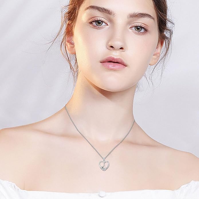 LONAGO Cat Heart Necklace with Initial Silver Cat Initial Necklace 26 Alphabets Cat Jewelry Gift for Women