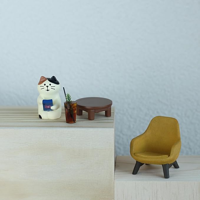 Cute Cat Playing Phone on Sofa and Drinking Coffee Figurine for Office Home Decor - Cute Cat Gift for Cat Lovers