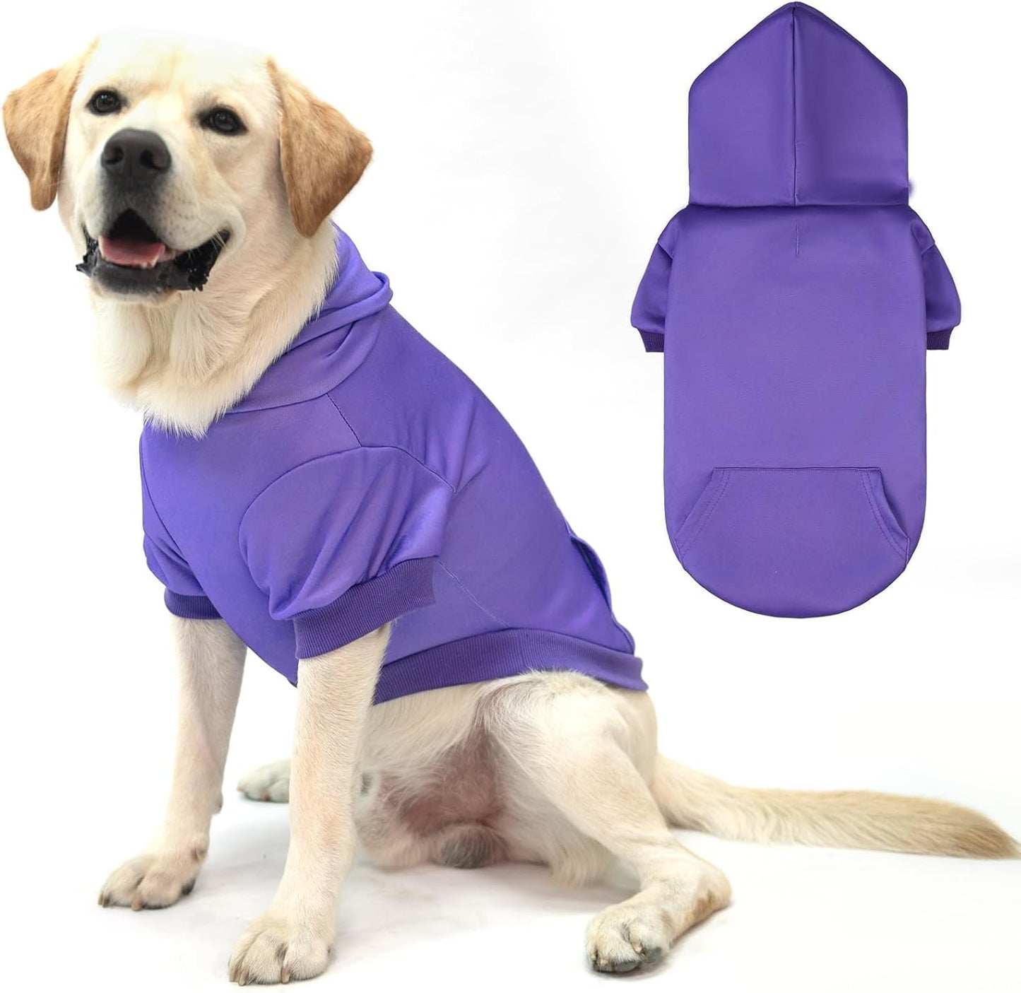 KOOLTAIL Basic Dog Hoodie - Soft & Warm Dog Hoodie Sweater with Leash Hole and Pocket, Dog Winter Coat, Cold Weather Clothes Sweatshirt for Small Medium Large Dogs Puppy Cat Boys Girls Purple XL