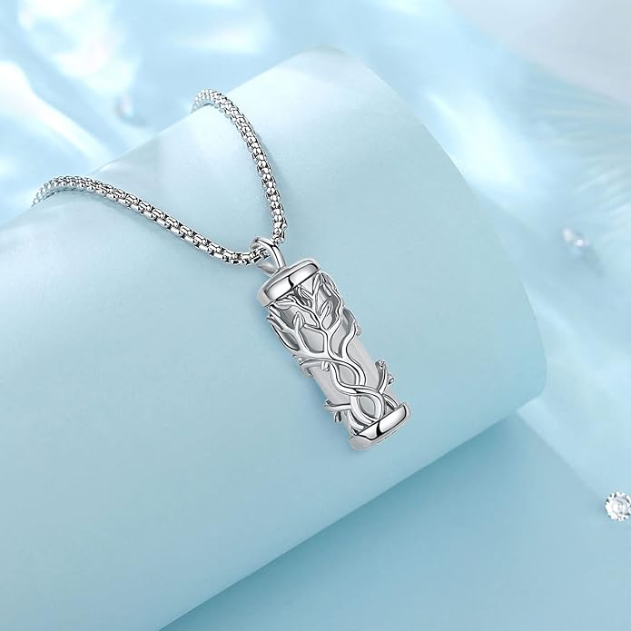 EUDORA Sterling Silver Urn Necklace for Ashes for Women Men, Ash Pendant for Human Cat Dog Ashes, Necklace for Ashes of Loved One Dad Mom Papa Pet Cremation Souvenir Jewelry for Funeral, 20inch