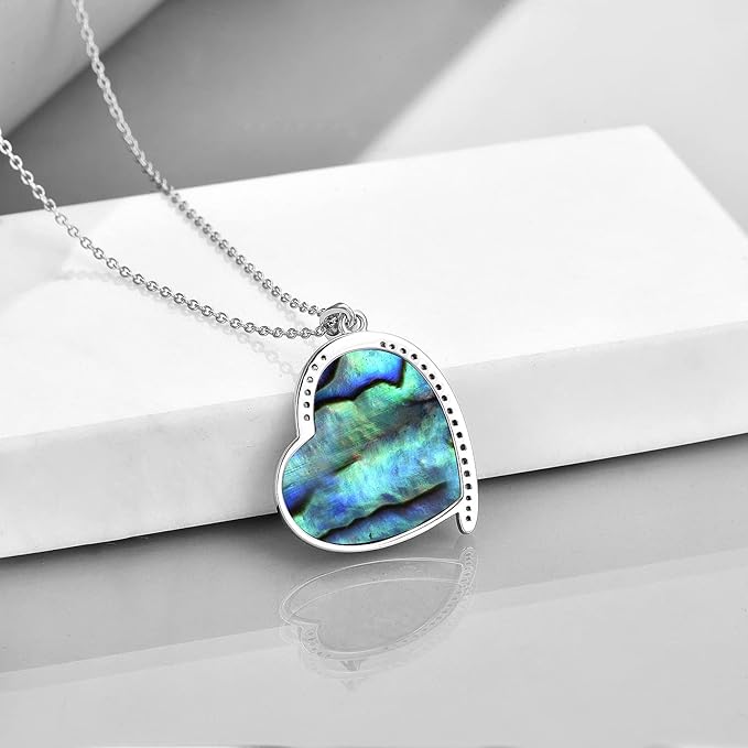 Sterling Silver Horse Necklace for Women - Abalone Love Heart With Black Pendant - Christmas Jewelry Gifts for Horse Lovers