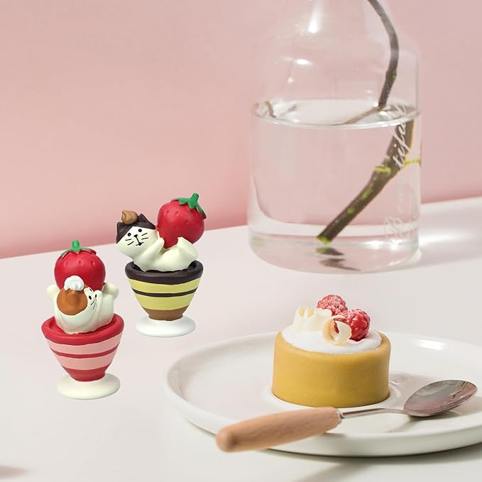Cute Miniature Cat Figurine Holding a Strawberry on a Cup Resin Mini Cat Figures, Kitten Miniature Desk Accessories - Perfect Cute Cat Gift for Cat Lovers