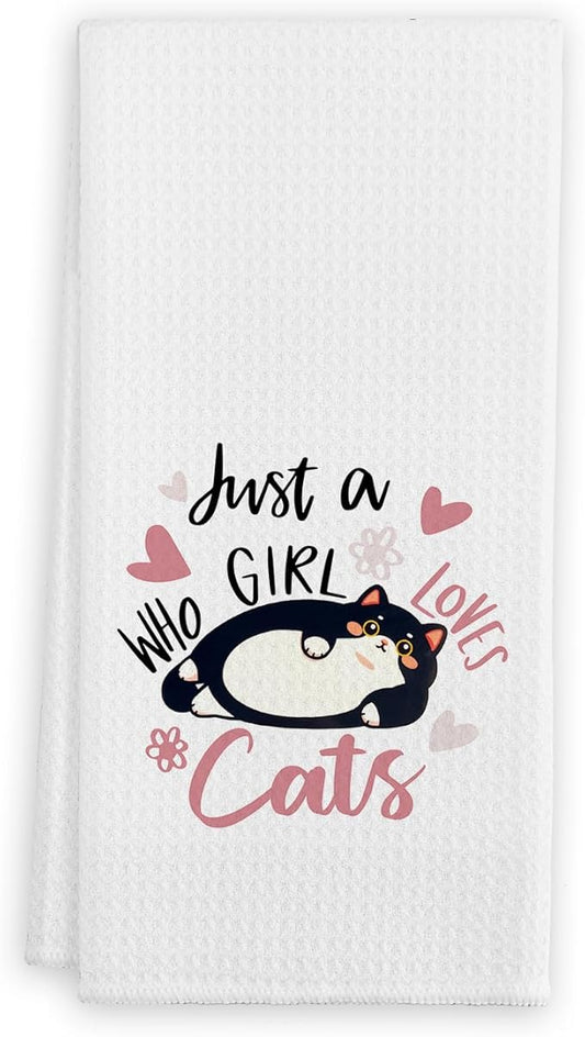 Cat Kitchen Towels, Just a Girl Who Loves Cats Hand Towels, Black Kitty Lovers Mom Lady Owners Gifts for Bathroom Kitchen Decor Soft Dish Cloth for Women, 16x24 Inches