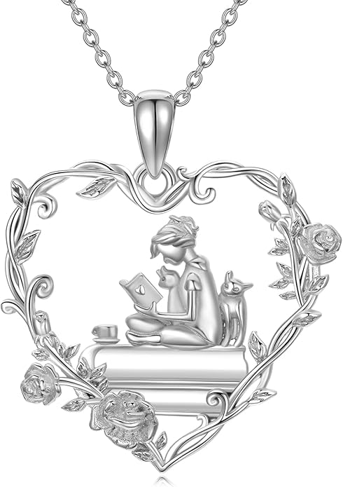 Midari Book Lover Necklace 925 Sterling Silver Book Necklace for Women Reading Pandent Jewelry Graduation Gift for Book Lovers LibrarianBirthday Christmas Mother's Day