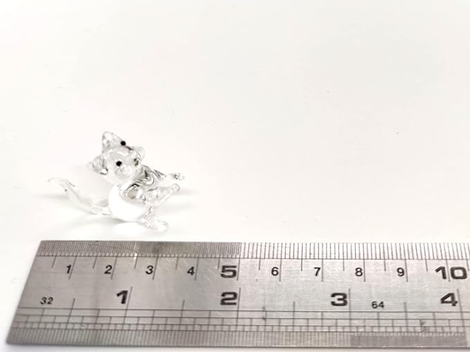 Cat Tiny Micro Figurines Blown Glass Art Animals Hand Painted Collectible Gift Decorate (Clear Stand)